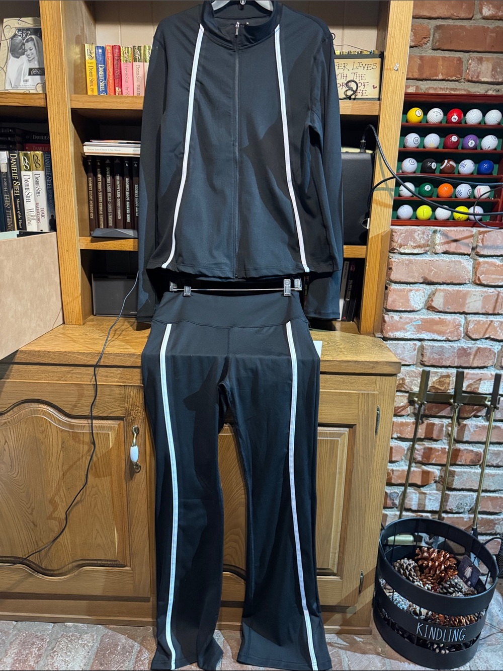 Express Black Track Jacket & Joggers with White Stripe Detail